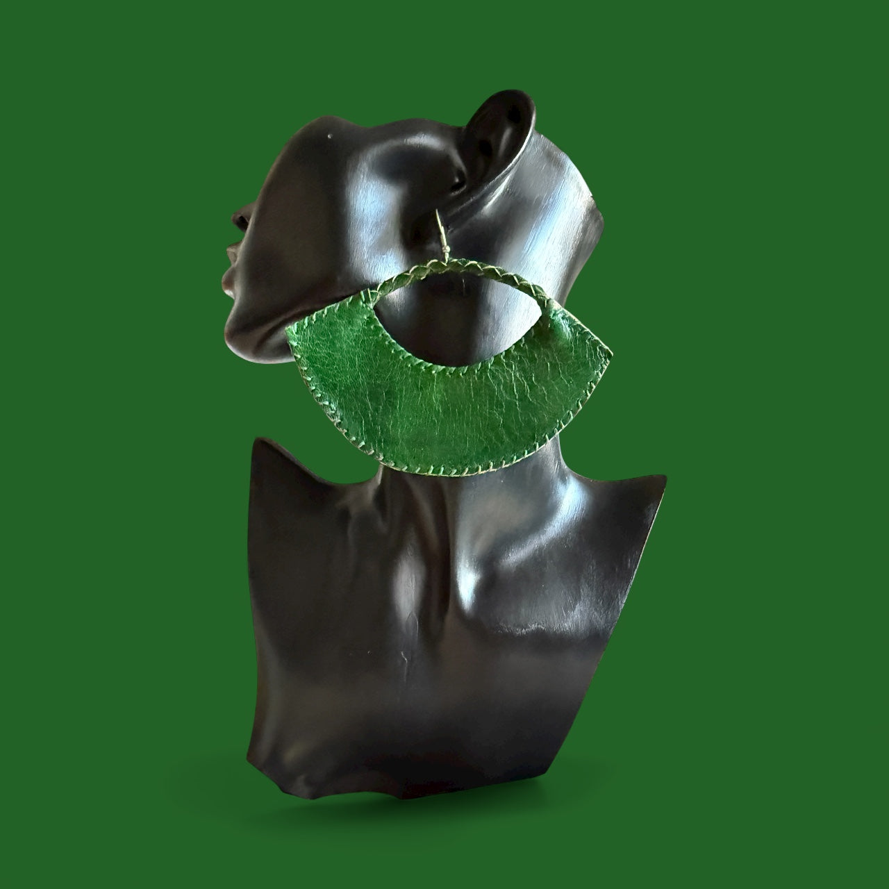 Sanaa Half-Moon Leather Earrings – Handcrafted Green African Art Design