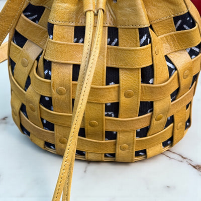 Yellow Waffle Weave Leather & Mudcloth Bucket Bag – Handmade in Mali