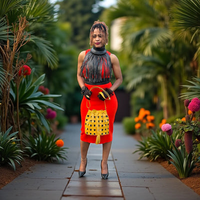 Yellow Waffle Weave Leather & Mudcloth Bucket Bag – Handmade in Mali