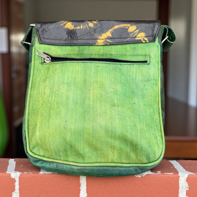 Green & Black Tie-Dye Leather Crossbody Bag – Handmade 9x11
