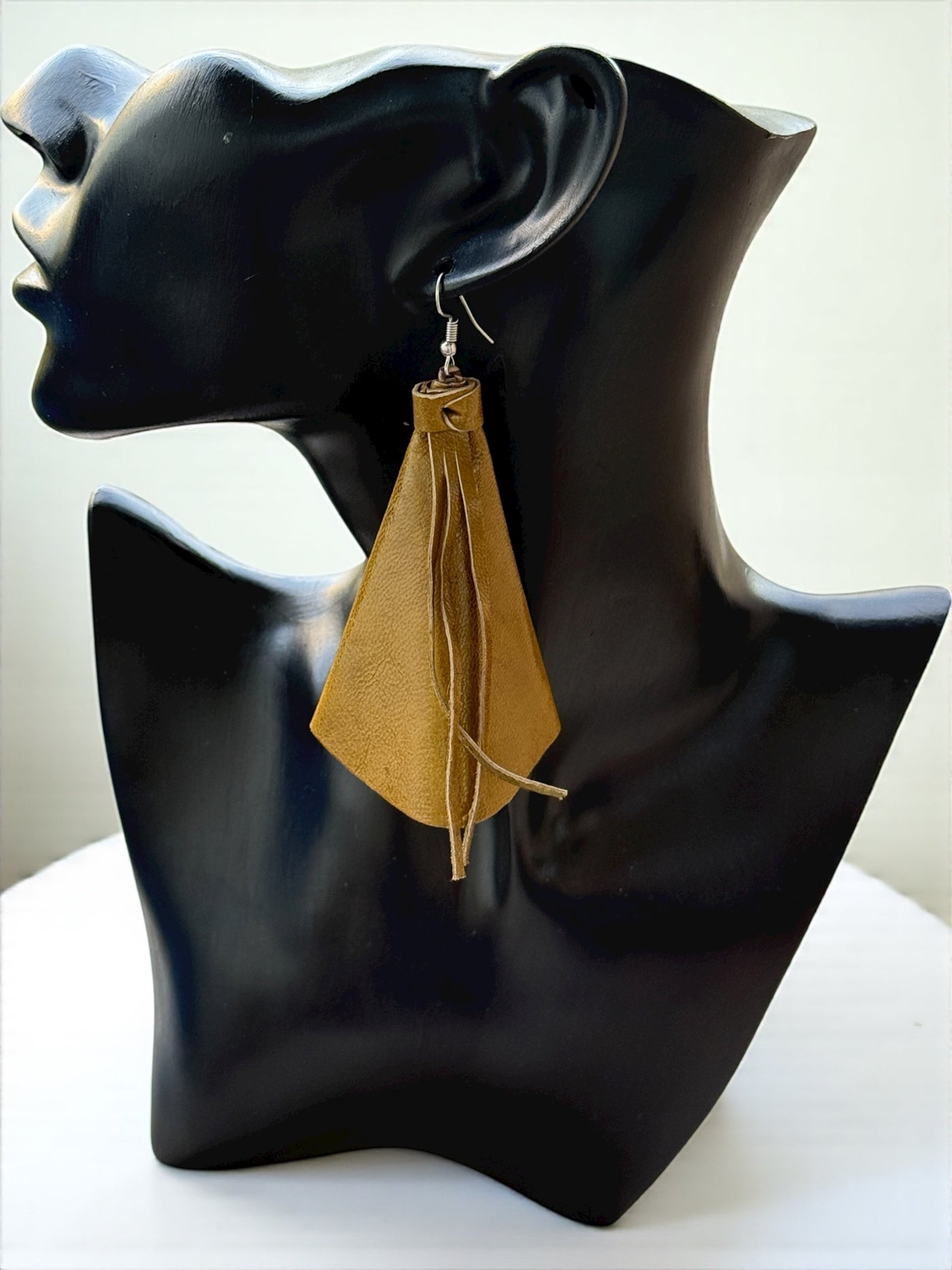 Saramani Bandi Leather Fringe Earrings – Handmade in Burkina Faso (Golden Brown)
