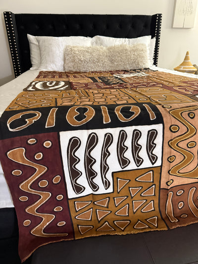 Rust & Earth Geometric Symbols Throw – 78” x 44” | Authentic Handcrafted African Textile
