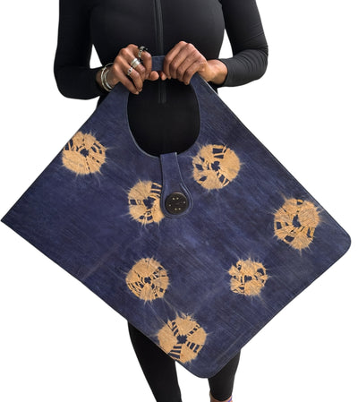 Indigo Blue Oversized Tie-Dye Leather Tote Bag – Handcrafted Statement Piece (25x22 inch)