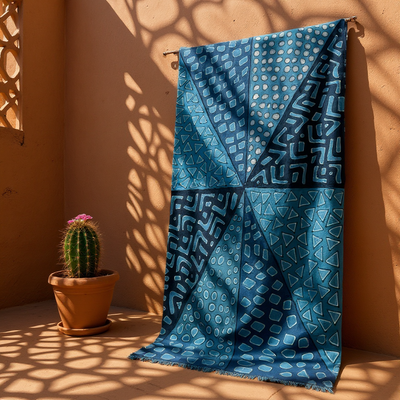 Indigo Geometric Symbols Throw – 78” x 44” | Authentic Handcrafted African Textile