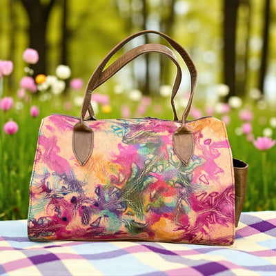 Aurora Burst Tie-Dye Leather Duffle Bag – 9x11x5 inch