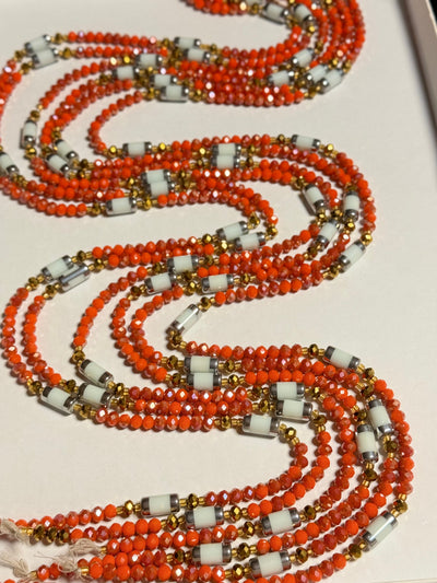 Folami (Respect and Honor Me) Authentic Ghana Orange Iridescent Waistbeads 46  Inches (Wholesale)