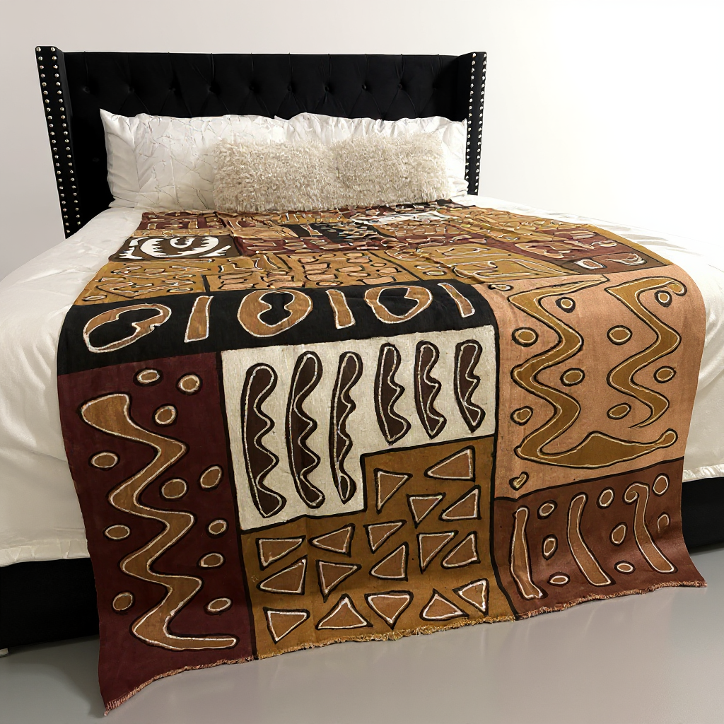 Rust & Earth Geometric Symbols Throw – 78” x 44” | Authentic Handcrafted African Textile