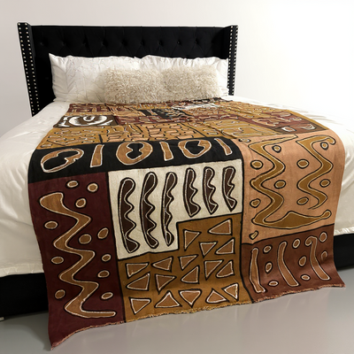 Rust & Earth Geometric Symbols Throw – 78” x 44” | Authentic Handcrafted African Textile