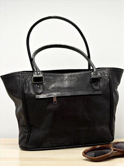 Noir Essence Leather Tote – Handmade in Mali (11x16x5.5 in)