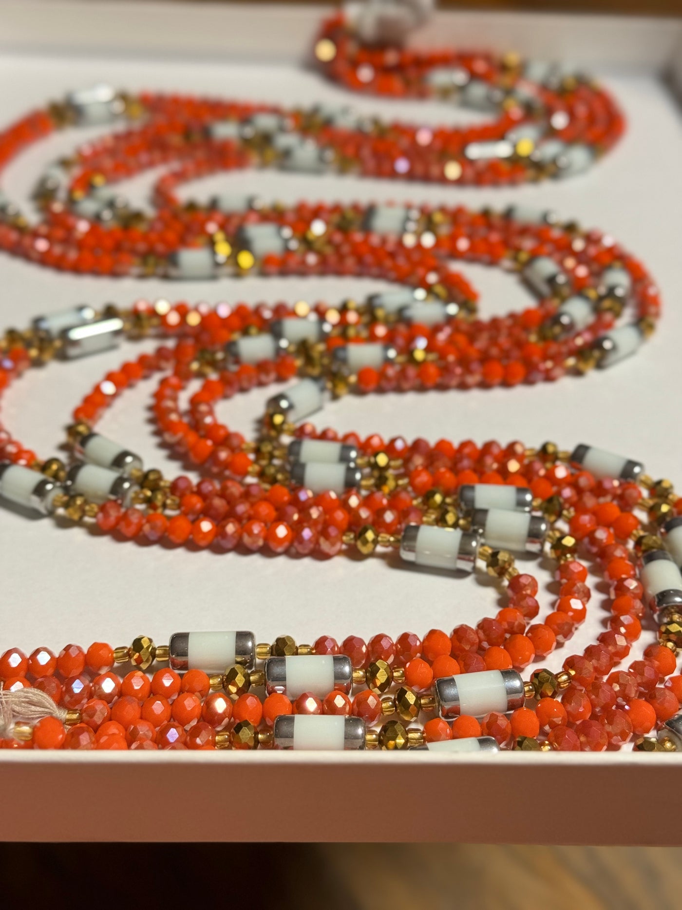 Folami (Respect and Honor Me) Authentic Ghana Orange Iridescent Waistbeads 46  Inches