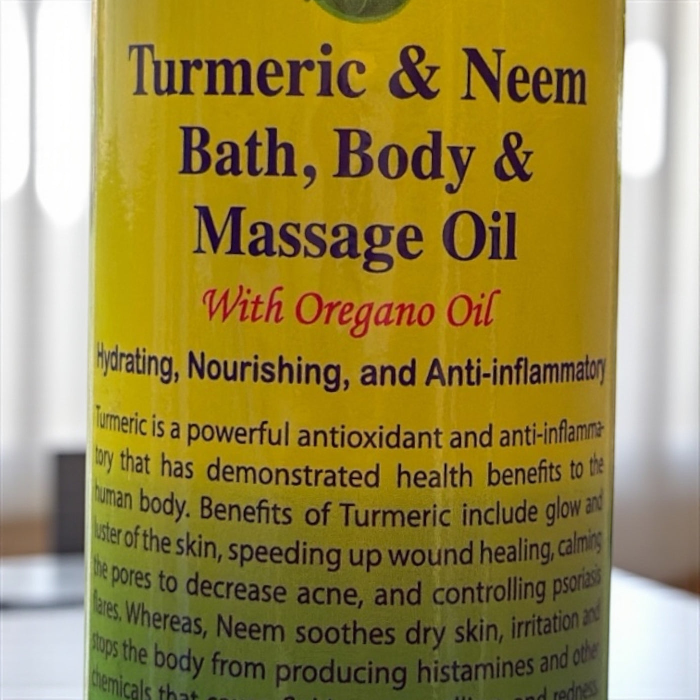 Turmeric & Neem Bath, Body & Massage Oil with Oregano – Hydrating, Nourishing, and Anti-Inflammatory