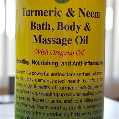 Turmeric & Neem Bath, Body & Massage Oil with Oregano – Hydrating, Nourishing, and Anti-Inflammatory