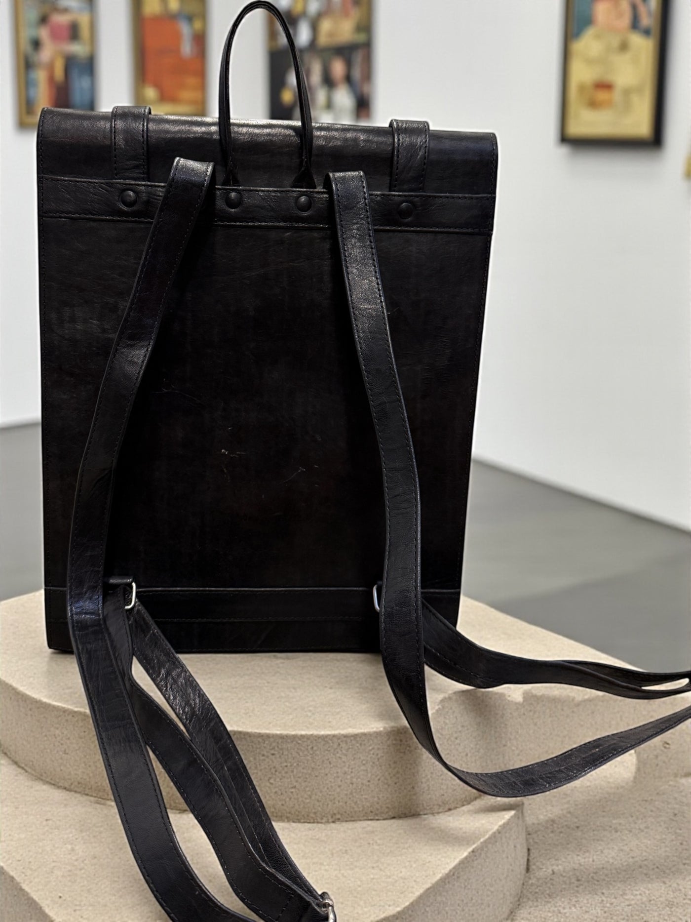 Midnight Black Voyager Leather Backpack – Handmade in Mali (16x13x3 in)