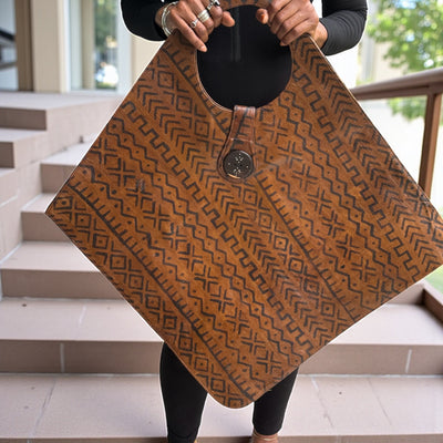 Brown Oversized Mudcloth-Inspired Leather Tote Bag – Handcrafted Statement Piece (25x22 inch)