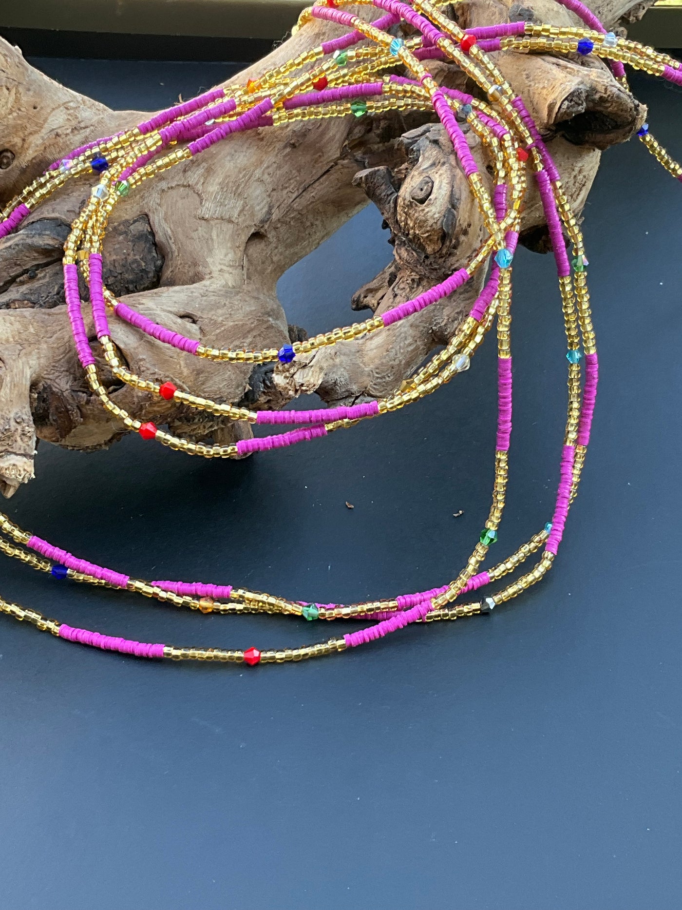 Ghana Crystal Connection Purple Fuchsia Waistbeads 43 Inches