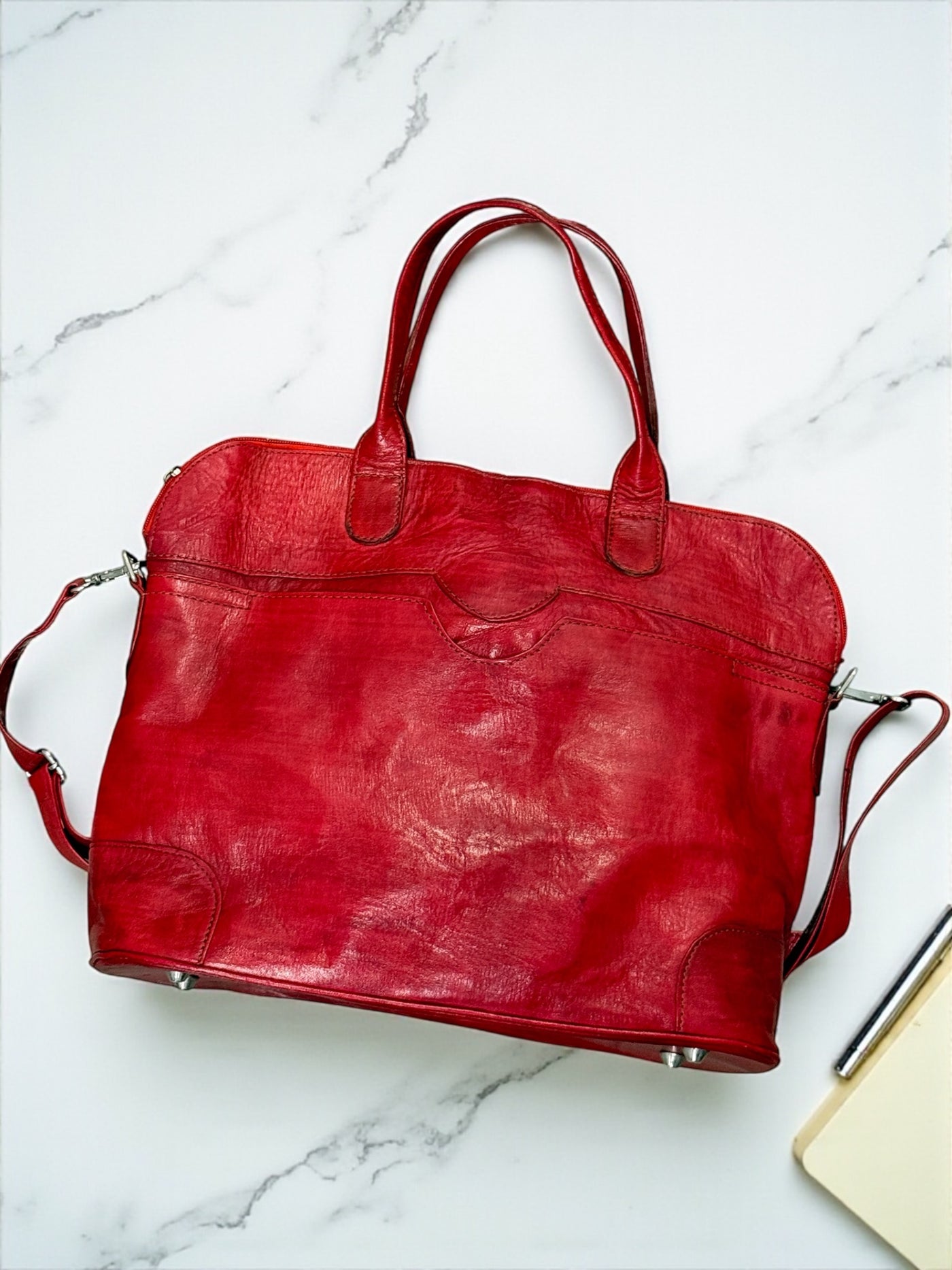 Crimson Nomad Leather Travel Bag – Handmade in Mali (13x16x5 in)