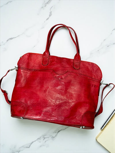 Crimson Nomad Leather Travel Bag – Handmade in Mali (13x16x5 in)