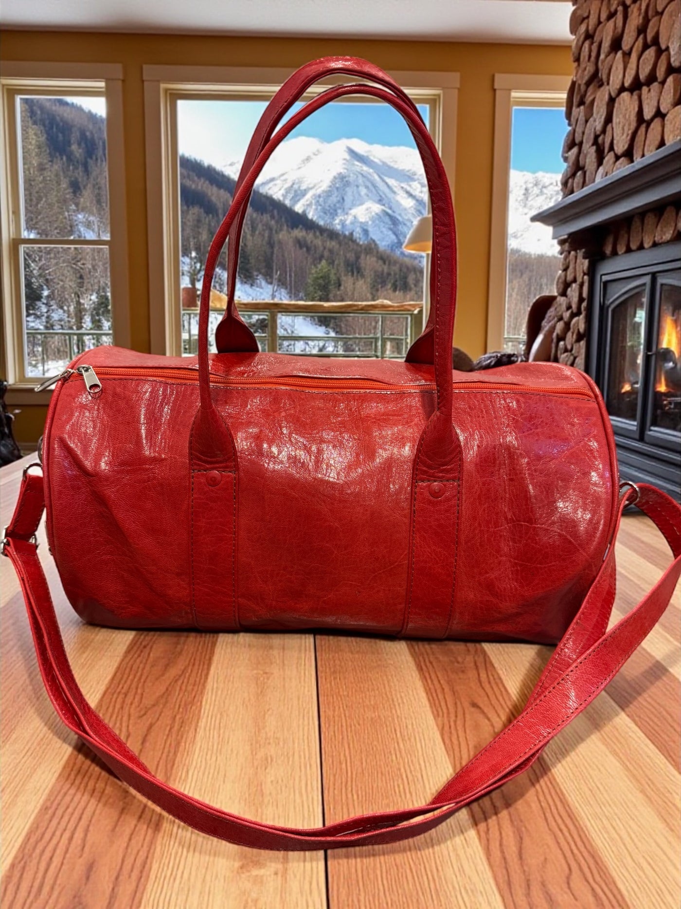 Crimson Red Voyage Leather Duffel Bag – Handmade in Mali