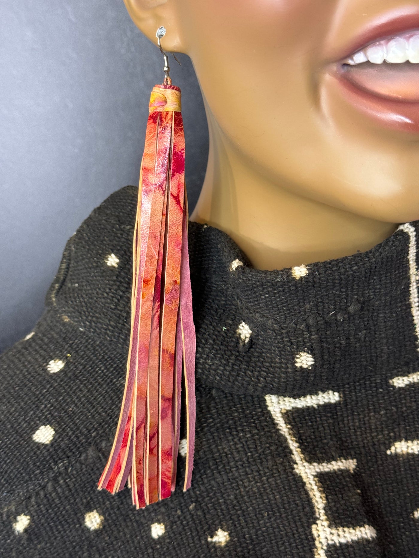 Oversized Handmade Tassels Leather Earrings (Wholesale)