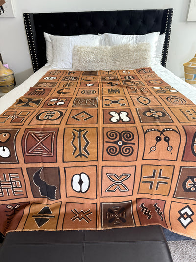 Earthtone Adinkra Symbols Throw – 78” x 44” | Authentic Handcrafted African Textile