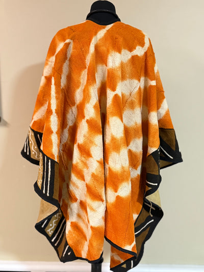 Orange Tie-Dye Mudcloth Shawl – Vibrant, Handcrafted, One Size Fits Most