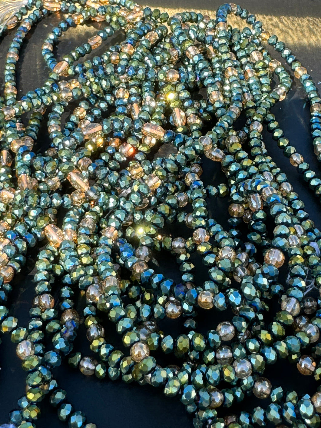 Zola (Quiet, Tranquil) Authentic Ghana Green Gold Iridescent Waistbeads 45 inches