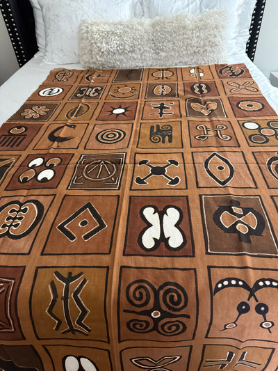 Earthtone Adinkra Symbols Throw – 78” x 44” | Authentic Handcrafted African Textile