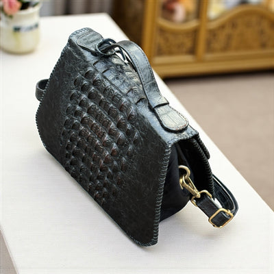 Luxury Handmade Black Textured Leather Handbag with Gold Push-Lock
