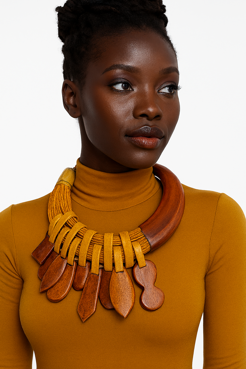 Sunu Kanu Necklace – Handmade African Statement Jewelry in Recycled Leather & Horn | 22–23” | Multiple Colors | Crafted in Mali