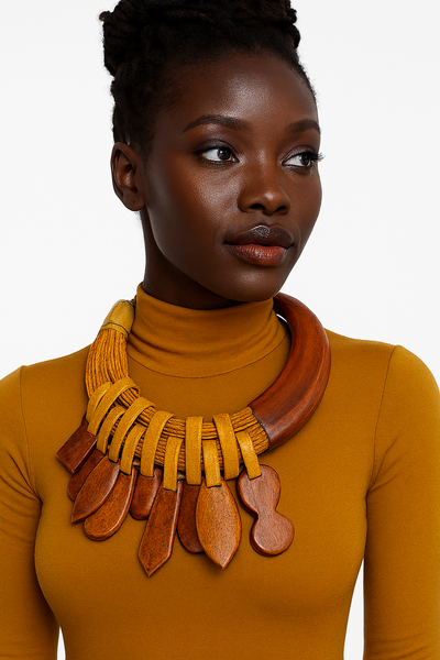 Sunu Kanu Necklace – Handmade African Statement Jewelry in Recycled Leather & Horn | 22–23” | Multiple Colors | Crafted in Mali