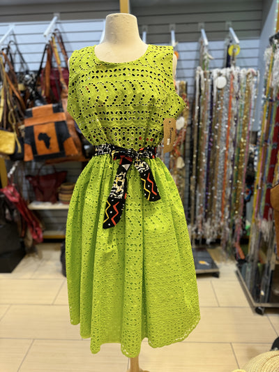 Lime African Cotton Lace Dress Medium