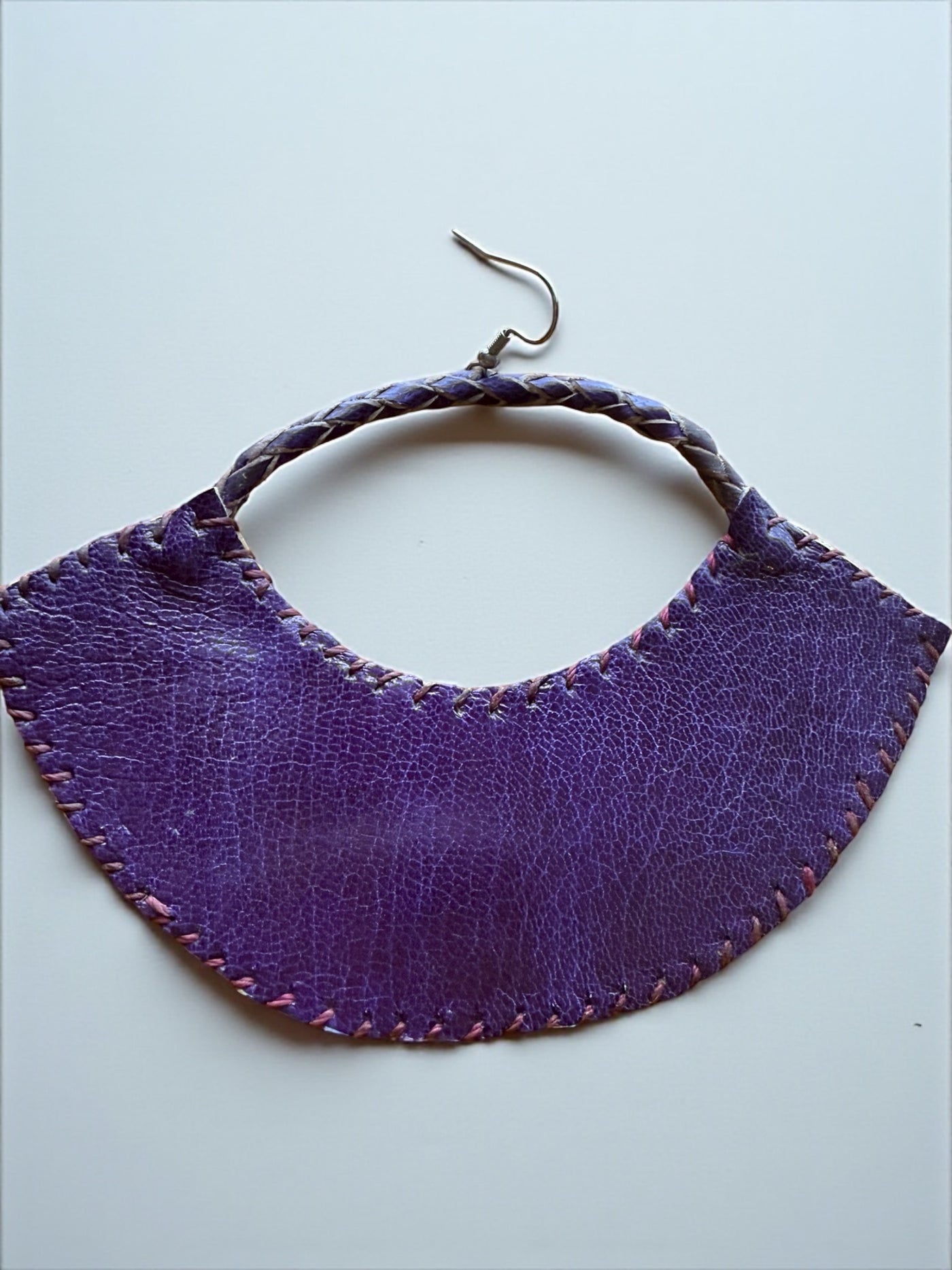 Sanaa Half-Moon Leather Earrings – Handcrafted Purple African Art Design