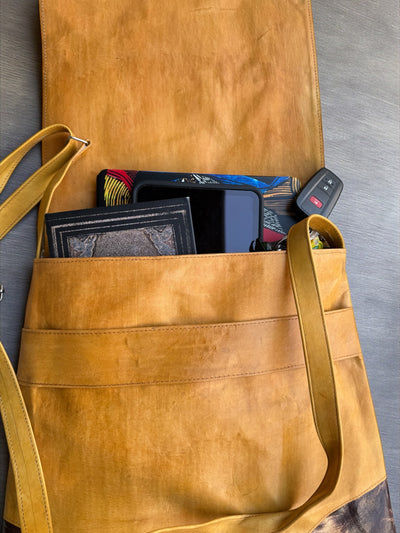 Amber Dusk Leather Shoulder Bag – Handmade in Mali (17x16)