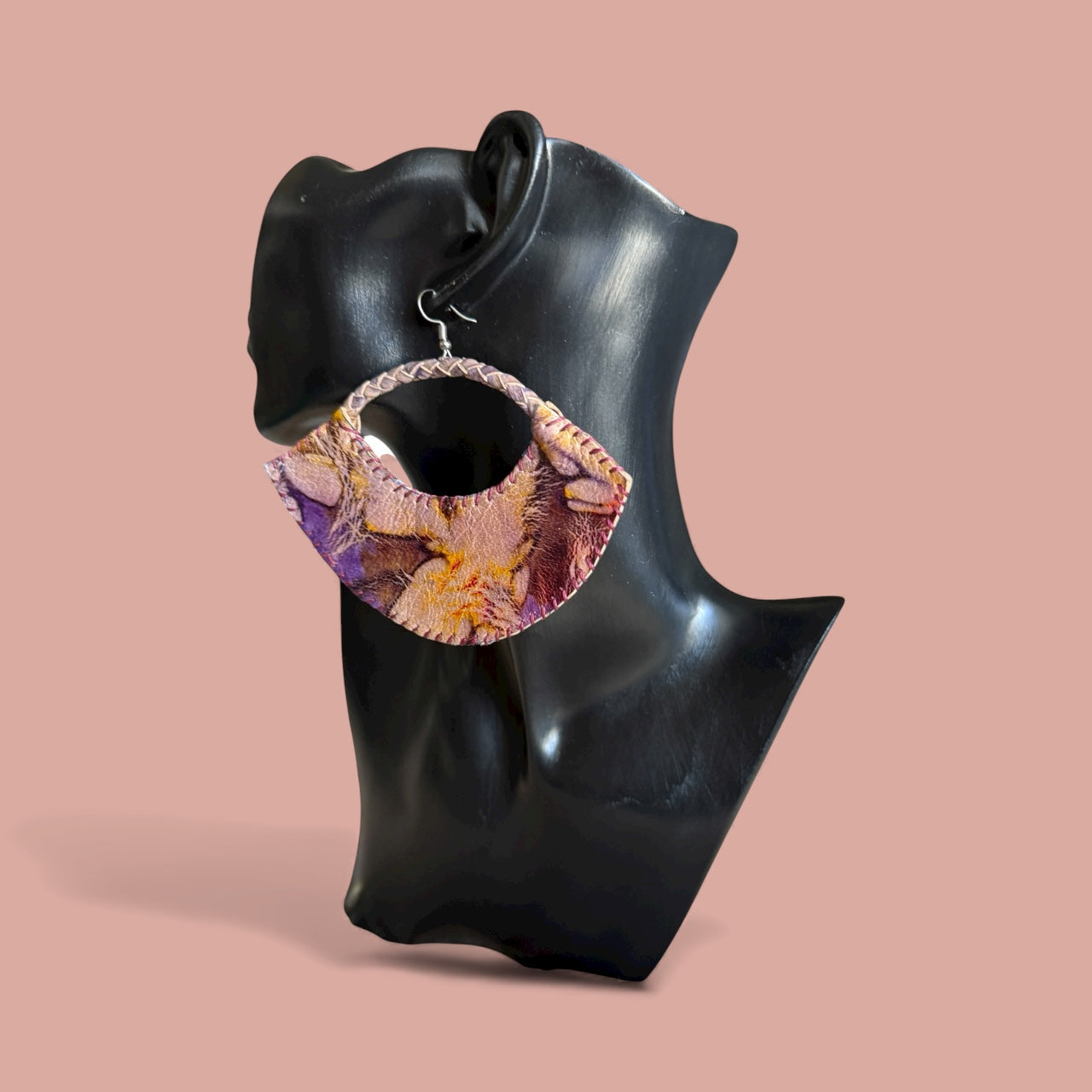 Sanaa Half-Moon Leather Earrings – Handcrafted African Art Design