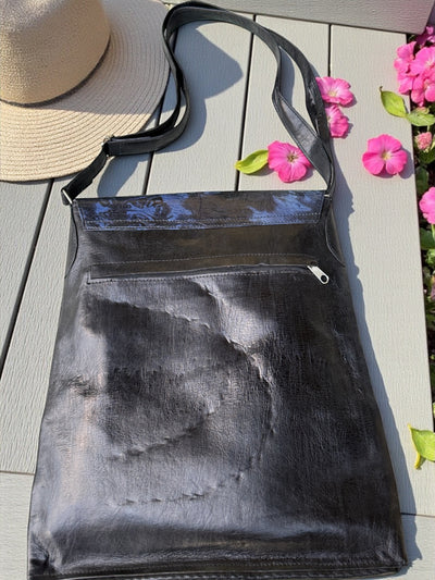 Indigo Eclipse Leather Crossbody – Handmade in Mali (13x14)