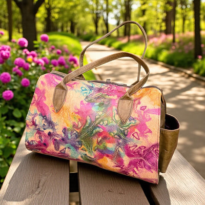 Aurora Burst Tie-Dye Leather Duffle Bag – 9x11x5 inch