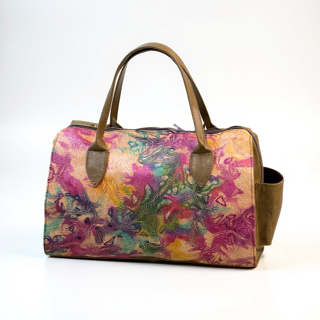 Aurora Burst Tie-Dye Leather Duffle Bag – 9x11x5 inch