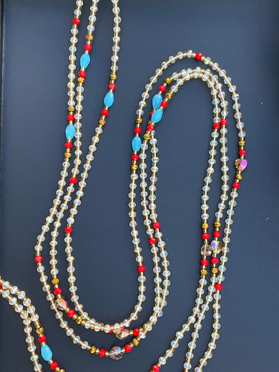 Abeo (I bring happiness) - In Yoruba Clear Gold and Red Waistbead