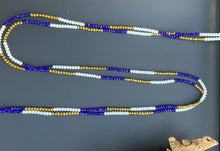 Load image into Gallery viewer, Nana Crystal Reflections: Ghana’s White Blue Gold Pride Waistbeads
