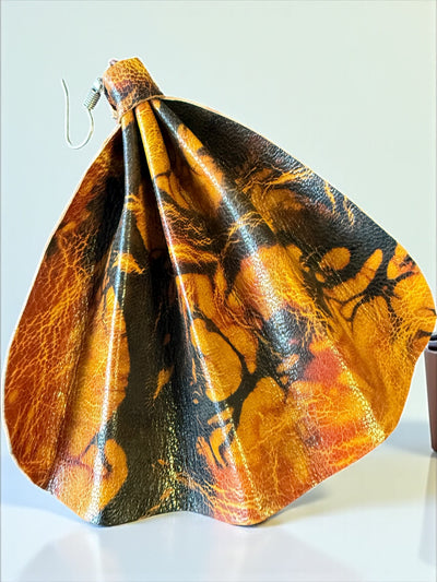 Saramani Sunburst Leather Fan Earrings – Handmade from Recycled Leather, Burkina Faso