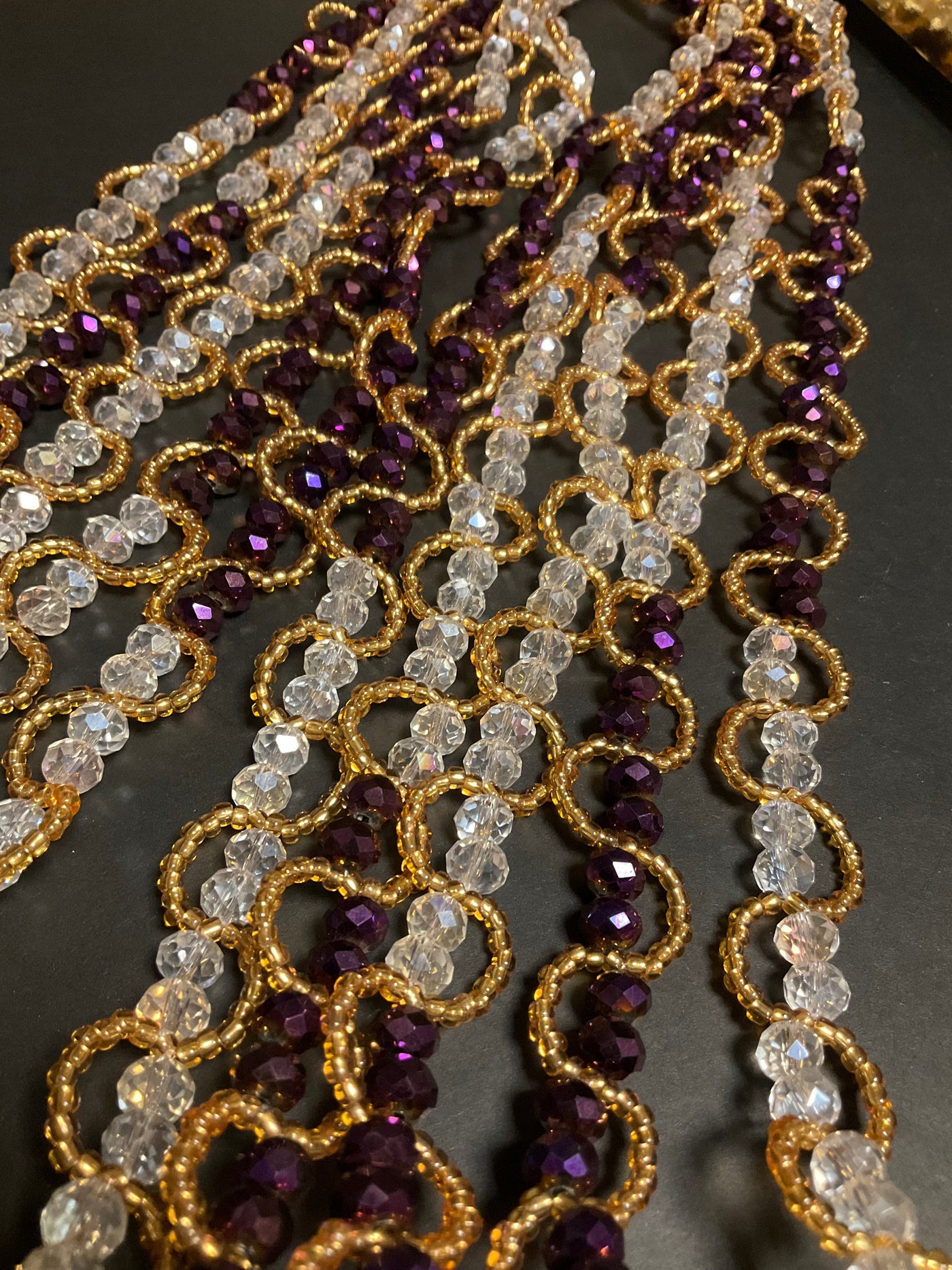 Radiant New Ghana Crystal Waistbead - 3 Vibrant Colors, Clasped Closure - 38” to 49” Red, Gold, Blue, Clear, Purple Iridescent. (Wholesale)