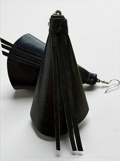 Saramani Bandi Leather Fringe Earrings – Handmade in Burkina Faso (Classic Black)