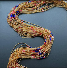 Load image into Gallery viewer, Earth Tones Triad Gold Blue Waistbeads 43 Inches
