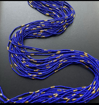 Timeless Craftsmanship. Blue Gold Single Strand Waist Beads from Ghana's Artisans