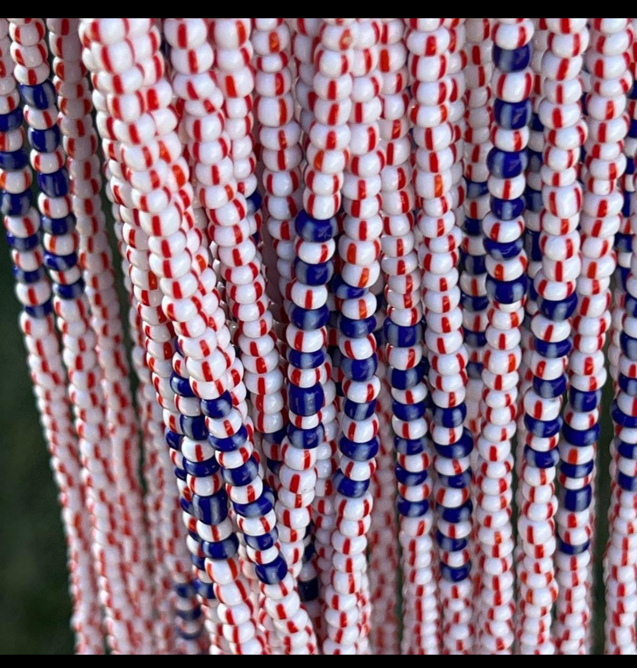 Handcrafted Cindy Single Strand Tie On Red Whit Blue Waistbeads