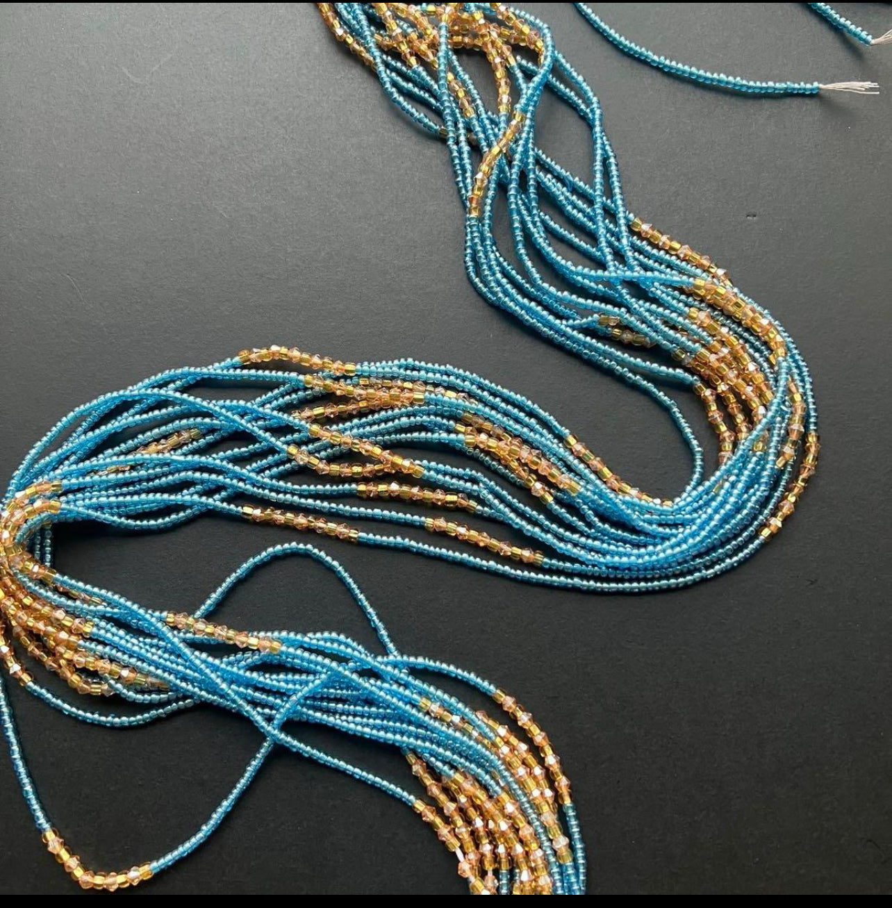 Elegant Ghanaian Waist Beads. Handcrafted Blue Gold Single Strand Beauty