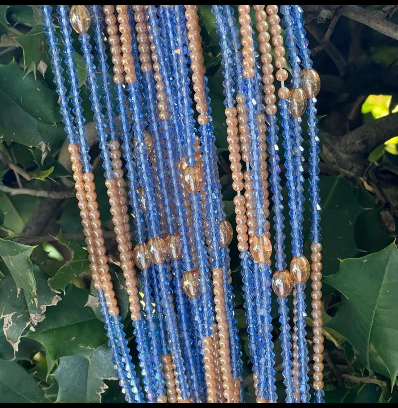 Single Tie on Blue Crystal Waistbeads (Wholesale)