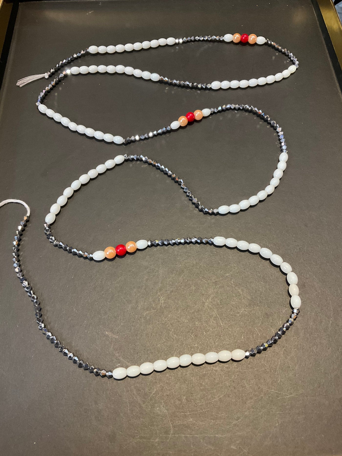 Hadiza (Gift) White Silver And Red Waistbeads (Wholesale)