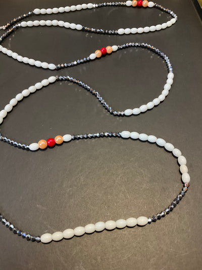 Hadiza (Gift) White Silver And Red Waistbeads