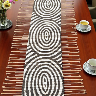 Handmade Mudcloth & Twig Table Runner – Concentric Circles (65” x 17”)